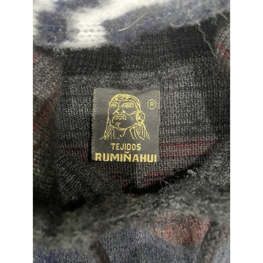 Vintage Tejidos Ruminahui Ecuadorian Wool Sun God Hooded Sweater Mens L Boxy - Picture 3 of 7